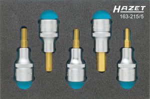 HAZET Screwdriver socket set 163-215/5 ∙ Square, hollow 12.5 mm (1/2 inch) ∙ Inside hexagon profile ∙ Number of tools: 5