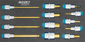 HAZET Screwdriver socket set 163-220/13 ∙ Square, hollow 12.5 mm (1/2 inch) ∙ Inside hexagon profile ∙ Number of tools: 13