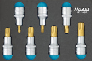 HAZET Screwdriver socket set (XZN) 163-243/7 ∙ Square, hollow 12.5 mm (1/2 inch) ∙ Internal serration profile XZN ∙∙ M6 – M18 ∙ Number of tools: 7