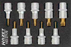 HAZET TORX® screwdriver socket set 163-271/9 ∙ Square, hollow 12.5 mm (1/2 inch) ∙ Inside TORX® profile ∙∙ T 20 – T 60 ∙ Number of tools: 9