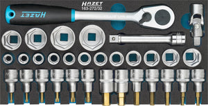 HAZET Socket set 163-272/32 ∙ Square, hollow 12.5 mm (1/2 inch) ∙ Outside 12-point traction profile, Inside TORX® profile, Inside hexagon profile ∙ Number of tools: 32