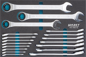 HAZET Ratcheting combination wrench set 163-366/18 ∙ Outside 12-point traction profile ∙∙ 8 – 32 ∙ Number of tools: 18