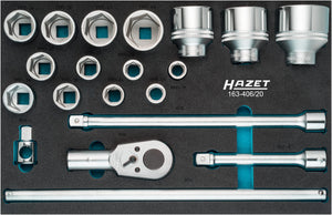 HAZET Socket set 163-406/20 ∙ Square, hollow 20 mm (3/4 inch) ∙ Outside hexagon profile ∙ Number of tools: 20