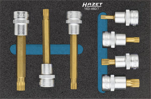 HAZET Screwdriver socket set 163-460/7 ∙ Square, hollow 10 mm (3/8 inch) ∙ Internal serration profile XZN ∙∙ M5 – M10 ∙ Number of tools: 7