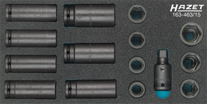 HAZET Impact socket set 163-463/15 ∙ Square, hollow 12.5 mm (1/2 inch) ∙ Outside hexagon Traction profile ∙ Number of tools: 15
