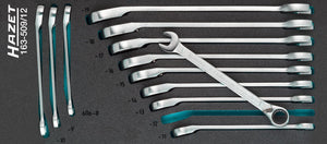 HAZET Ratcheting combination wrench set 163-509/12 ∙ Outside 12-point traction profile ∙∙ 8 – 19 ∙ Number of tools: 12