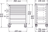 HAZET Tool trolley Assistent with assortment 177-7/217 ∙ Drawers, flat: 6 x 79 x 527 x 348 mm ∙ Drawers, high: 1 x 164 x 527 x 348 mm ∙ Number of tools: 217