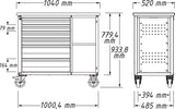 HAZET Mobile work bench 177W-6 ∙ Drawers, flat: 4 x 79 x 527 x 348 mm ∙ Drawers, high: 2 x 164 x 527 x 348 mm