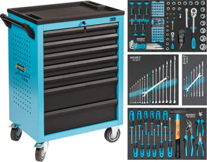 HAZET Tool trolley Assistent 178 N-7 with 147 expert tools 178N-7/147 ∙ Drawers, flat: 5 x 80 x 527 x 348 mm ∙ Drawers, high: 2 x 165 x 527 x 348 mm ∙ Number of tools: 147
