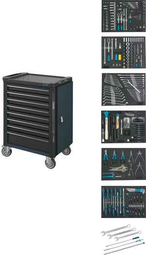 HAZET Tool trolley Assistent 179NT-8-RAL7016/2 ∙ Drawers, flat: 7 x 81 x 522 x 398 mm ∙ Drawers, high: 1 x 166 x 522 x 398 mm ∙ Number of tools: 264