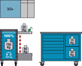 HAZET Mobile work bench 179NW-7/230 ∙ Drawers, flat: 6 x 81 x 522 x 398 mm ∙ Drawers, high: 1 x 166 x 522 x 398 mm ∙ Number of tools: 230