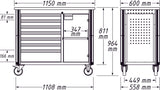 HAZET Mobile work bench 179NW-7/230 ∙ Drawers, flat: 6 x 81 x 522 x 398 mm ∙ Drawers, high: 1 x 166 x 522 x 398 mm ∙ Number of tools: 230