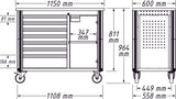 HAZET Mobile work bench 179NW-7 ∙ Drawers, flat: 6 x 81 x 522 x 398 mm ∙ Drawers, high: 1 x 166 x 522 x 398 mm