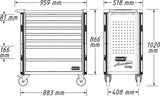 HAZET Tool trolley Assistent 179NXL-8/317 ∙ Drawers, flat: 7 x 81 x 696 x 398 mm ∙ Drawers, high: 1 x 166 x 696 x 398 mm ∙ Number of tools: 317