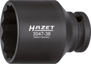 HAZET Impact socket (12-point) 3047-36 ∙ Square, hollow 12.5 mm (1/2 inch) ∙ Outside 12-point traction profile ∙ 36 mm