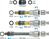 HAZET V-(ribbed) belt pulley tool 4641/4 ∙ Square, hollow 12.5 mm (1/2 inch) ∙ Internal serration profile XZN, Inside TORX® profile ∙ Number of tools: 4