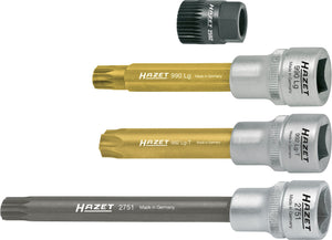 HAZET V-(ribbed) belt pulley tool 4641/4 ∙ Square, hollow 12.5 mm (1/2 inch) ∙ Internal serration profile XZN, Inside TORX® profile ∙ Number of tools: 4