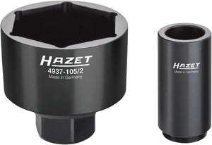 HAZET Commercial vehicle axle nut socket set DAF ∙ RENAULT ∙ Volvo 4937-105/2 ∙ Square, hollow 25 mm (1 inch) ∙ Outside hexagon profile ∙ 105 mm ∙ Number of tools: 2