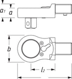 HAZET Insert reversible ratchet 6604-1 ∙ Insert square 14 x 18 mm ∙ Square, solid 12.5 mm (1/2 inch)