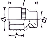 HAZET Socket (6-point) 900LG-14 ∙ Square, hollow 12.5 mm (1/2 inch) ∙ Outside hexagon Traction profile ∙ 14 mm