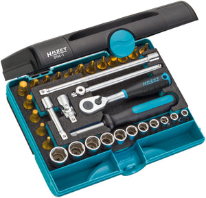 HAZET Socket set 854-1 ∙ Square, hollow 6.3 mm (1/4 inch) ∙ Outside hexagon Traction profile, Inside hexagon profile, Cross recess profile PH, Pozidriv profile PZ, Slot profile ∙ Number of tools: 33