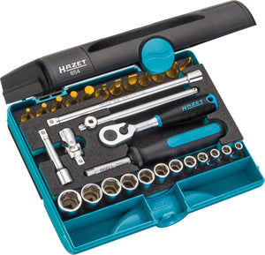 HAZET Socket set 854 ∙ Square, hollow 6.3 mm (1/4 inch) ∙ Outside hexagon Traction profile, Inside hexagon profile, Cross recess profile PH, Pozidriv profile PZ, Slot profile ∙ Number of tools: 30