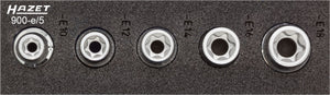 HAZET TORX® Socket set (1/12) 900-E/5 ∙ Square, hollow 12.5 mm (1/2 inch) ∙ Outside TORX® profile ∙∙ E 10 – E 18 ∙ Number of tools: 5