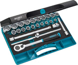 HAZET Socket set 900 ∙ Square, hollow 12.5 mm (1/2 inch) ∙ Outside hexagon Traction profile ∙ Number of tools: 25