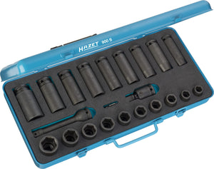 HAZET Impact socket set 900S ∙ Square, hollow 12.5 mm (1/2 inch) ∙ Outside hexagon Traction profile ∙ Number of tools: 23