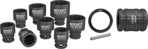 HAZET Impact socket (12-point) 900SZ6/11 ∙ Square, hollow 12.5 mm (1/2 inch), Outside hexagon 24 mm ∙ Outside 12-point traction profile ∙∙ 19 ∙ 21 ∙ 22 ∙ 24 ∙ 27 ∙ 30 ∙ 32 ∙ 36 ∙ Number of tools: 11