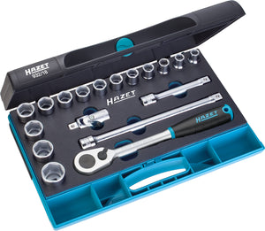 HAZET Socket set 932/18 ∙ Square, hollow 12.5 mm (1/2 inch) ∙ Outside hexagon Traction profile ∙ Number of tools: 18