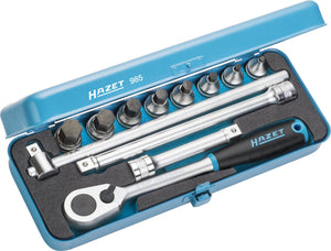 HAZET Screwdriver socket set 985 ∙ Square, hollow 12.5 mm (1/2 inch) ∙ Inside hexagon profile ∙ Number of tools: 12