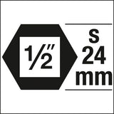 HAZET Impact screwdriver socket 990S-14 ∙ Square, hollow 12.5 mm (1/2 inch), Outside hexagon 24 mm ∙ Internal serration profile XZN ∙∙ M14