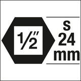 HAZET Impact screwdriver socket 990S-14LG ∙ Square, hollow 12.5 mm (1/2 inch), Outside hexagon 24 mm ∙ Internal serration profile XZN ∙∙ M14