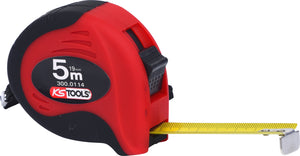 Tape measure with locking device and belt clip, black red, 5m, 19mm