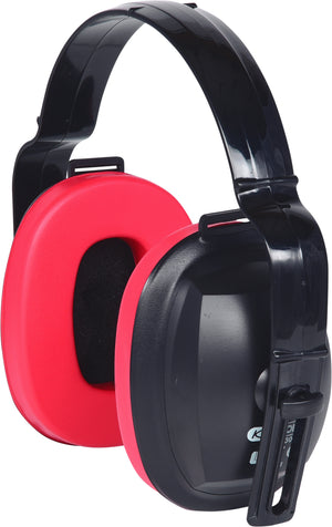 Padded ear defenders with headband - red