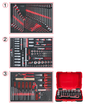 Set of universal system inserts for 3 drawers with 341 premium tools