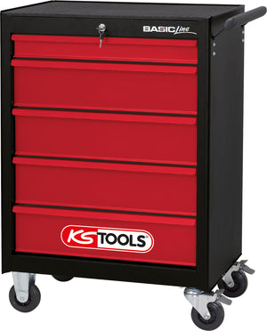 BASICline tool cabinet, with 5 drawers, black/red