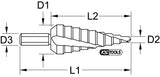 HSS TIN stepped hole cutter, Ø 6-30mm, 13 steps