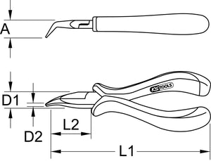 ESD long-nose pliers, curved, without cut, 130mm