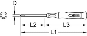 Tournevis de mécanique de précision ESD pour vis à six pans creux - avec tête sphérique, 2,0 mm