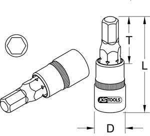 3/8" Bit socket for internal hexagon screws on the brake calliper, 7 mm