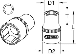 STAINLESS STEEL Hex socket, 1/2", 10mm